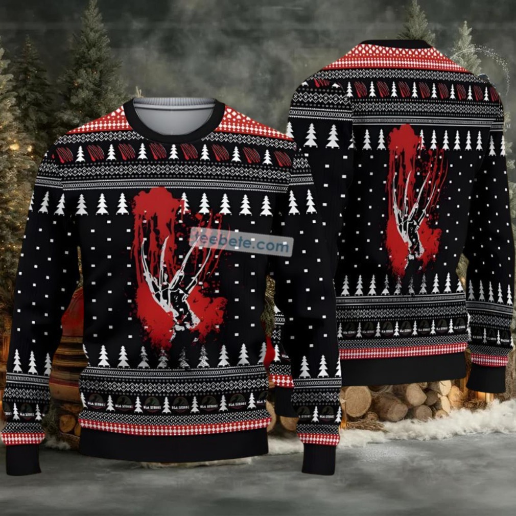 Freddy Krueger Bloody Hands Ugly Christmas Sweater Adults Black Red Freddy Krueger Bloody Hands Ugly Christmas Sweater Adults Black Red