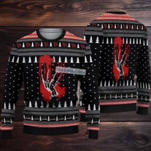 Freddy Krueger Bloody Hands Ugly Christmas Sweater Adults Black Red