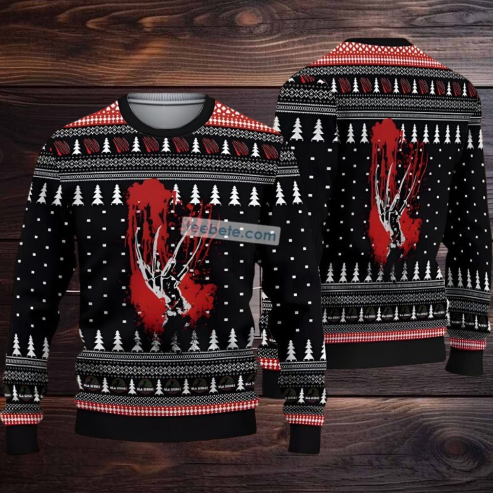 Freddy Krueger Bloody Hands Ugly Christmas Sweater Adults Black Red Freddy Krueger Bloody Hands Ugly Christmas Sweater Adults Black Red