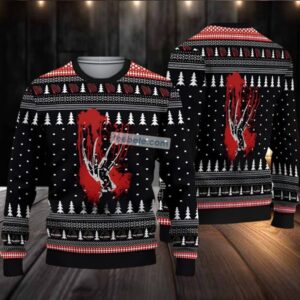 Freddy Krueger Bloody Hands Ugly Christmas Sweater Adults Black Red