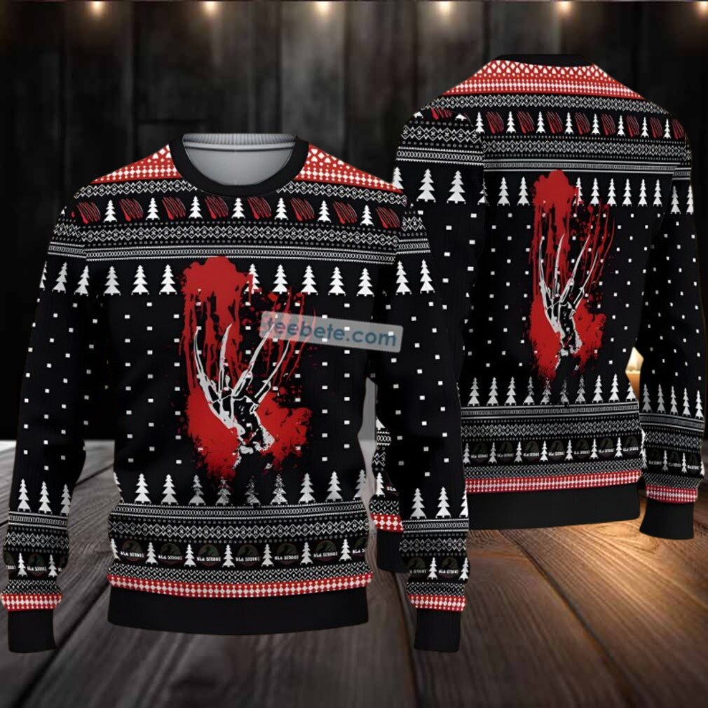 Freddy Krueger Bloody Hands Ugly Christmas Sweater Adults Black Red Freddy Krueger Bloody Hands Ugly Christmas Sweater Adults Black Red