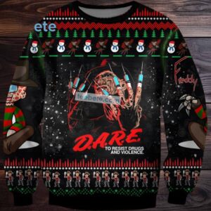 Freddy Krueger Dare To Resist Drugs And Violence Ugly Sweater Black Naughty