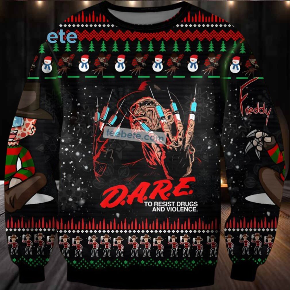 Freddy Krueger Dare To Resist Drugs And Violence Ugly Sweater Black Naughty Freddy Krueger Dare To Resist Drugs And Violence Ugly Sweater Black Naughty