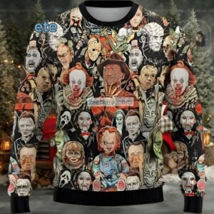 Freddy Krueger Jason Voorhees Chucky Ugly Cardigan Christmas Black
