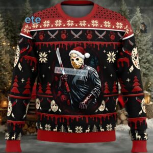 Friday The 13Th Jason Voorhees Santa Hat Ugly Christmas Sweaters Vintage Black Red