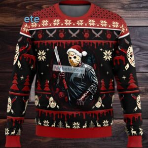 Friday The 13Th Jason Voorhees Santa Hat Ugly Christmas Sweaters Vintage Black Red