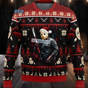 Friday The 13Th Jason Voorhees Santa Hat Ugly Christmas Sweaters Vintage Black Red
