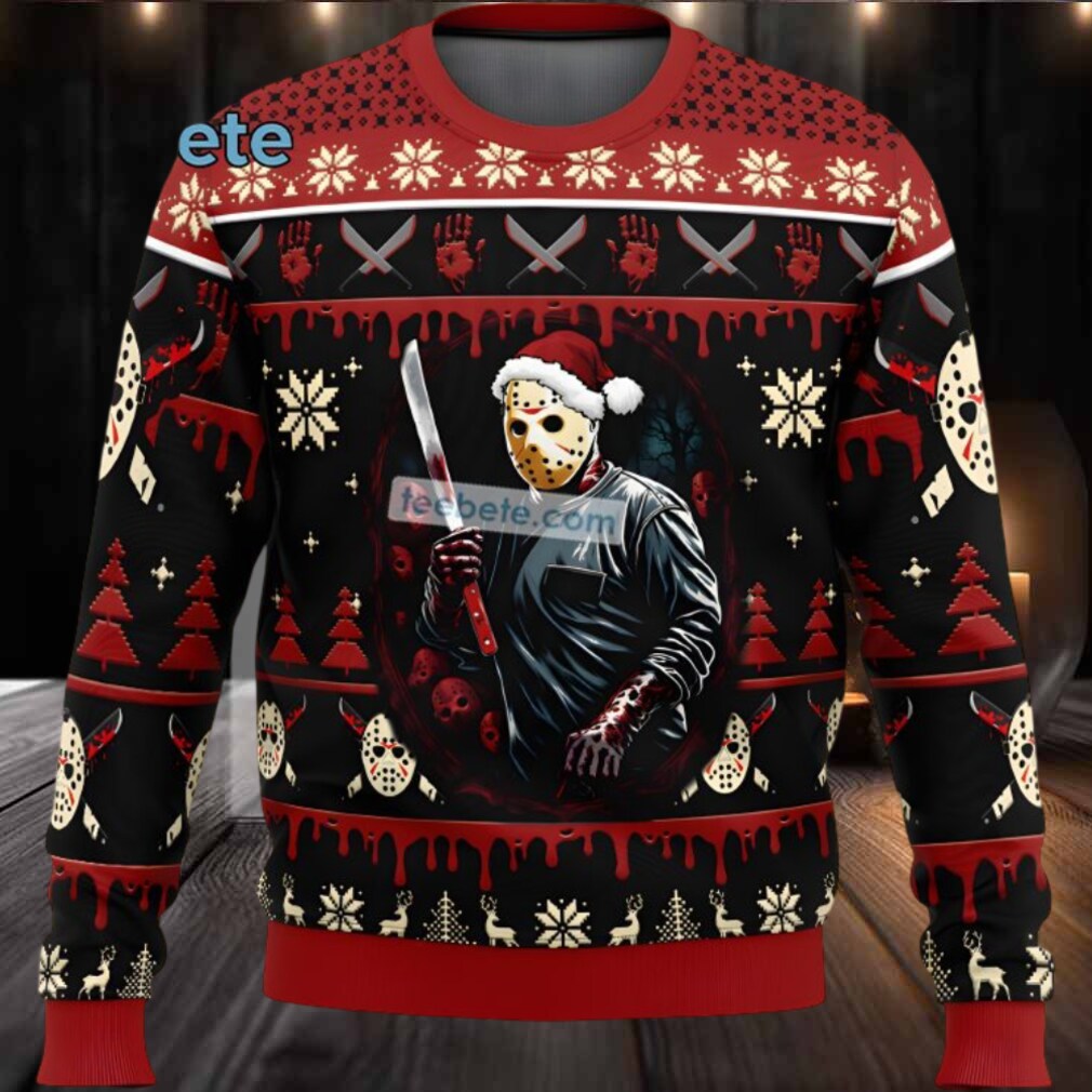 Friday The 13Th Jason Voorhees Santa Hat Ugly Christmas Sweaters Vintage Black Red Friday The 13Th Jason Voorhees Santa Hat Ugly Christmas Sweaters Vintage Black Red