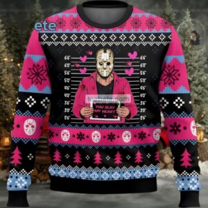 Friday The 13Th Jason Voorhees You Slay My Heart Ugly Christmas Sweater Mens Black Pink
