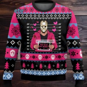Friday The 13Th Jason Voorhees You Slay My Heart Ugly Christmas Sweater Mens Black Pink
