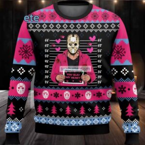 Friday The 13Th Jason Voorhees You Slay My Heart Ugly Christmas Sweater Mens Black Pink