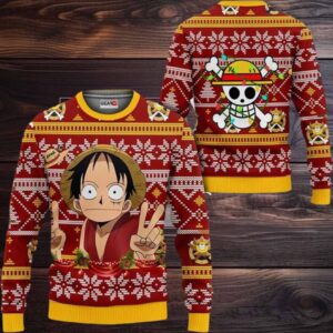 Funny Luffy Anime Xmas Gifts One Piece Ugly Christmas Sweater