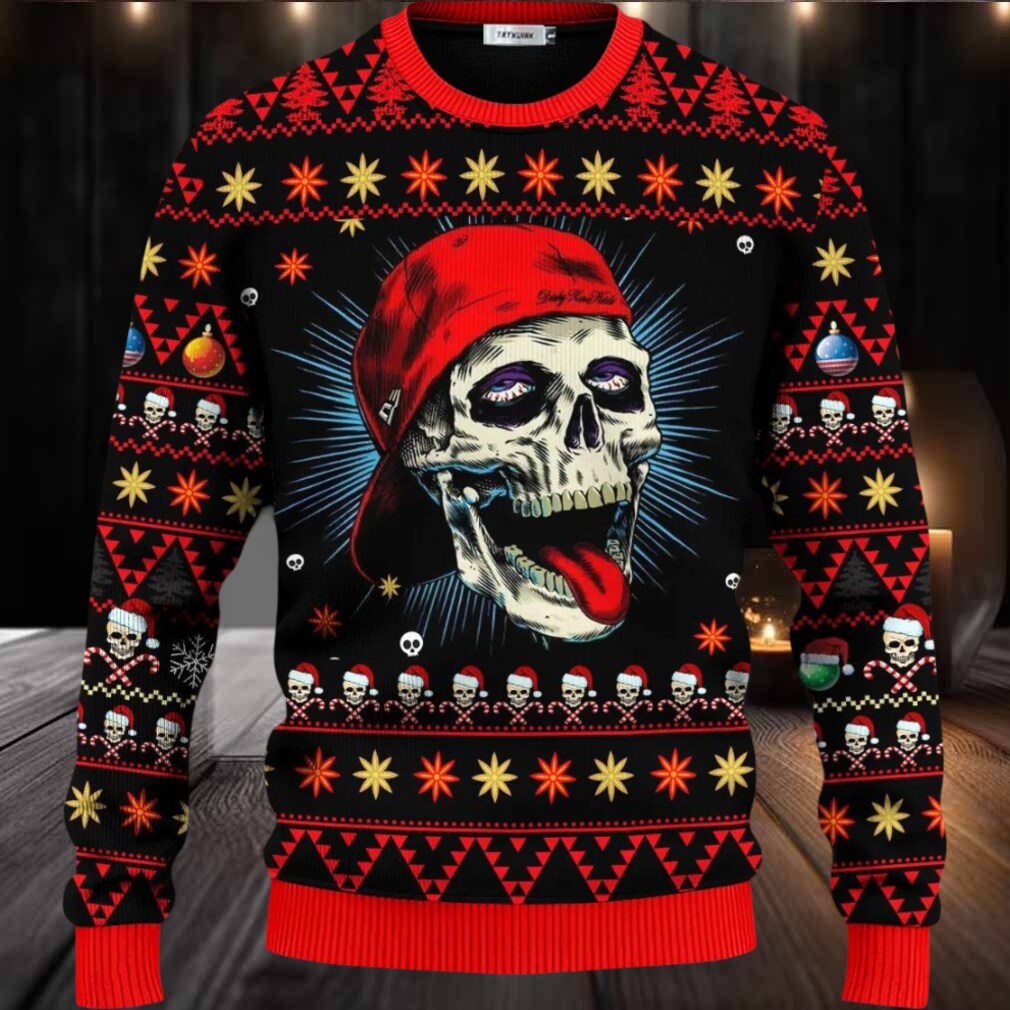 Funny Skull With Cap Skull Ugly Christmas Sweater Funny Skull With Cap Skull Ugly Christmas Sweater