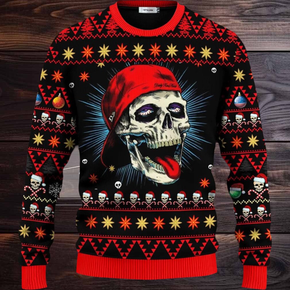 Funny Skull With Cap Skull Ugly Christmas Sweater Funny Skull With Cap Skull Ugly Christmas Sweater