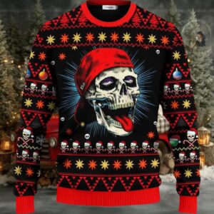Funny Skull With Cap Skull Ugly Christmas Sweater