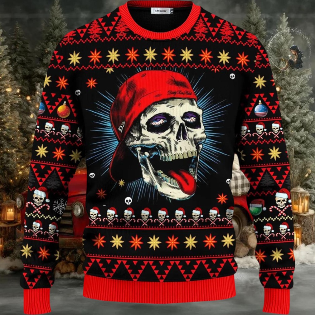 Funny Skull With Cap Skull Ugly Christmas Sweater Funny Skull With Cap Skull Ugly Christmas Sweater