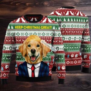 Golden Retriever Keep Christmas Great Ugly Christmas Sweater White Matching