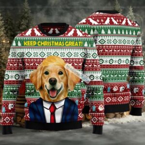 Golden Retriever Keep Christmas Great Ugly Christmas Sweater White Matching