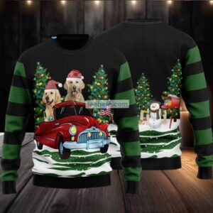 Golden Retriever On Car Ugly Christmas Sweater On Sale