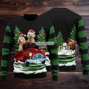 Golden Retriever On Car Ugly Christmas Sweater On Sale