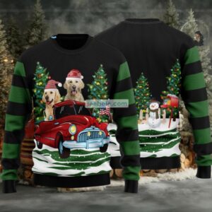 Golden Retriever On Car Ugly Christmas Sweater On Sale