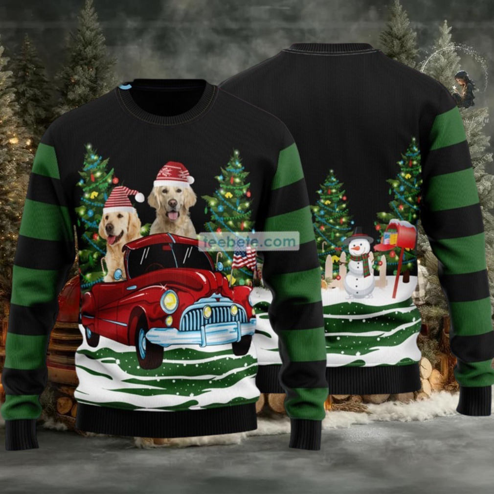 Golden Retriever On Car Ugly Christmas Sweater On Sale Golden Retriever On Car Ugly Christmas Sweater On Sale