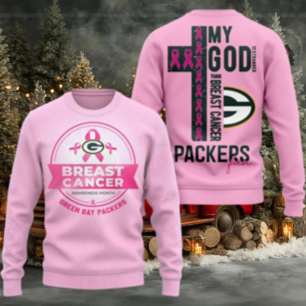 Green Bay Packers 2025 NFL My God Is Stronger Than Breast Cancer Chritmas Sweater Shirt Green Bay Packers 2025 NFL My God Is Stronger Than Breast Cancer Chritmas Sweater Shirt