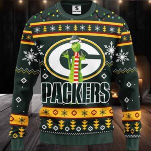 Green Bay Packers Funny Grinch Ugly Christmas Sweater, Grinch Xmas Sweater