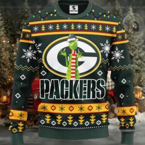 Green Bay Packers Funny Grinch Ugly Christmas Sweater, Grinch Xmas Sweater