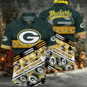 Green Bay Packers Hibicus Floral Moss Hawaiian Shirt