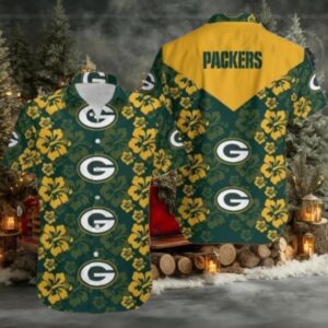 Green Bay Packers Hibiscus Logo Straight Hawaiian Shirt