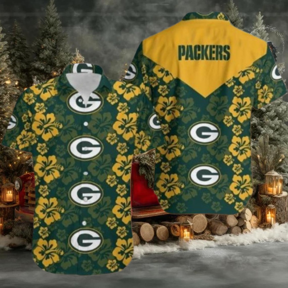 Green Bay Packers Hibiscus Logo Straight Hawaiian Shirt Green Bay Packers Hibiscus Logo Straight Hawaiian Shirt