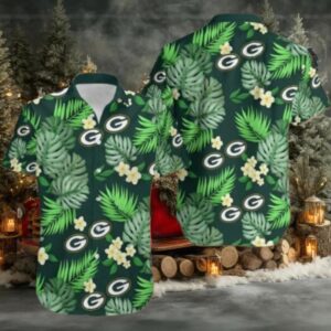 Green Bay Packers Logo Floral Green Leaf Hawaiian Shirt