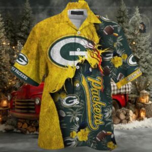 Green Bay Packers NFL Vintage Tear In Half Hawaiian Shirt