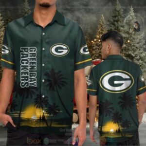 Green Bay Packers Palm Trees Sunset On The Beach Hawaiian Shirt