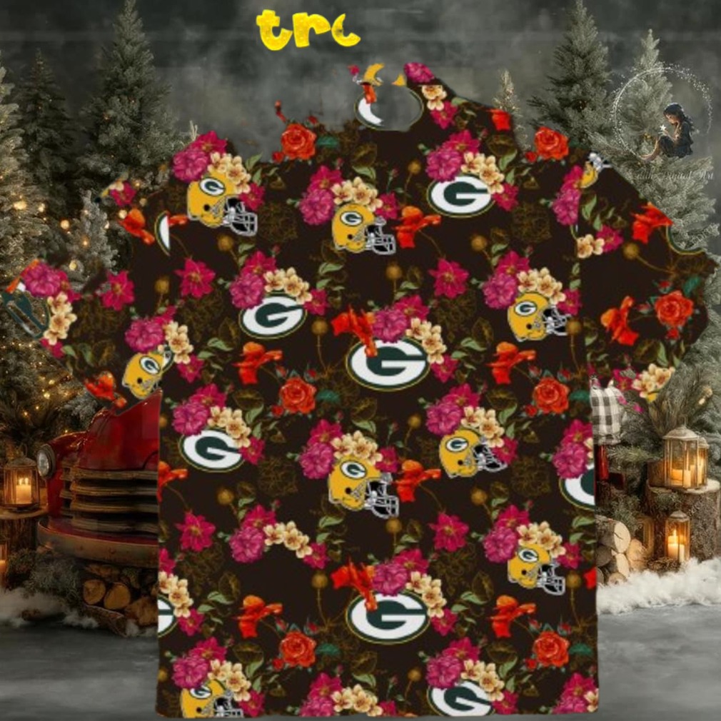 Green Bay Packers Roses And Helmet Hawaiian Shirt Green Bay Packers Roses And Helmet Hawaiian Shirt