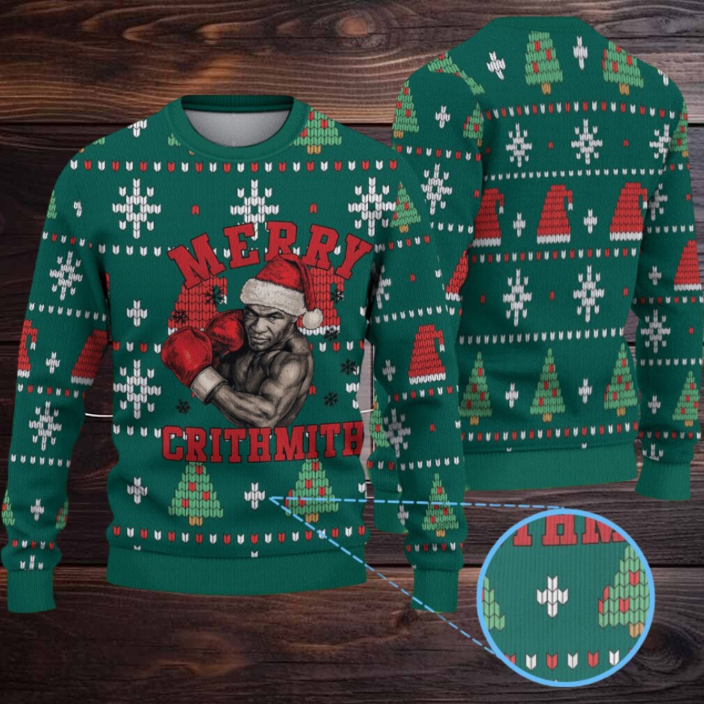 Green Fair Isle Snowflake Ugly Christmas Sweater Mike Tyson in Santa Hat with Boxing Gloves and Christmas Tree Pattern Green Fair Isle Snowflake Ugly Christmas Sweater Mike Tyson in Santa Hat with Boxing Gloves and Christmas Tree Pattern