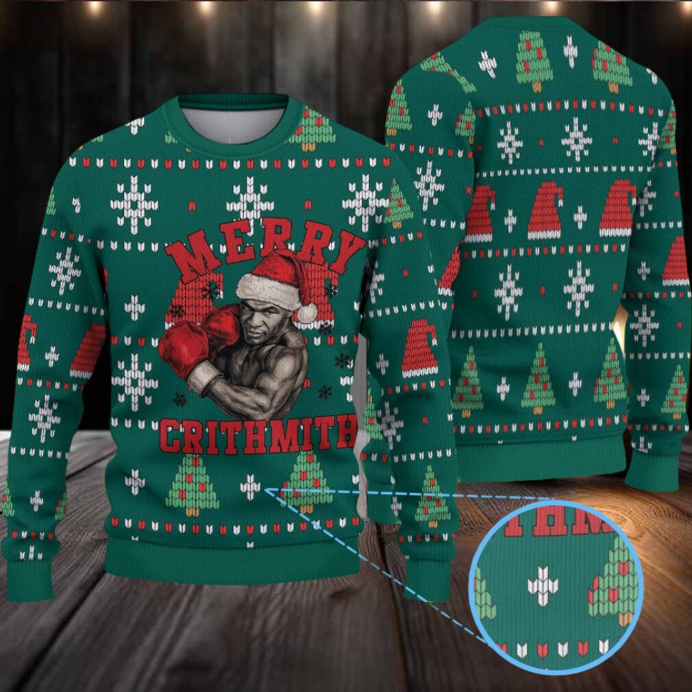 Green Fair Isle Snowflake Ugly Christmas Sweater Mike Tyson in Santa Hat with Boxing Gloves and Christmas Tree Pattern Green Fair Isle Snowflake Ugly Christmas Sweater Mike Tyson in Santa Hat with Boxing Gloves and Christmas Tree Pattern