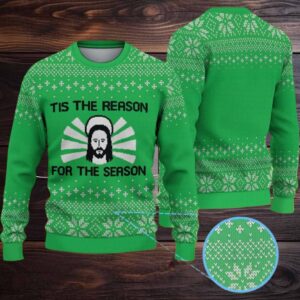 Green Fair Isle Snowflake Ugly Christmas Sweater Stranger Things Theme Tis the Reason Graphic