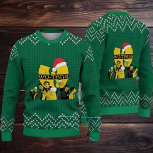 Green Geometric Knit Pattern “Wu Tang Clan Christmas Edition” Ugly Sweater