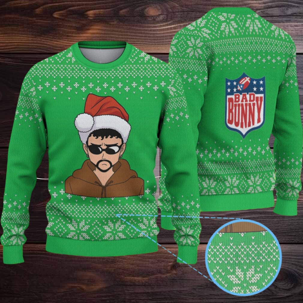 Green Snowflake Pattern “Bad Bunny Merry Mood” Ugly Christmas Sweater Green Snowflake Pattern “Bad Bunny Merry Mood” Ugly Christmas Sweater