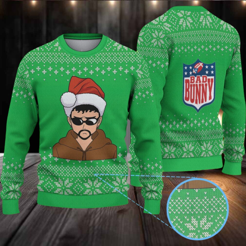 Green Snowflake Pattern “Bad Bunny Merry Mood” Ugly Christmas Sweater Green Snowflake Pattern “Bad Bunny Merry Mood” Ugly Christmas Sweater