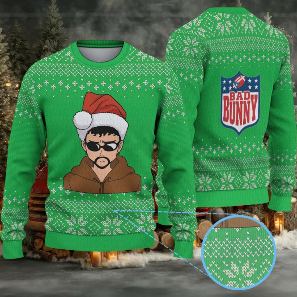 Green Snowflake Pattern “Bad Bunny Merry Mood” Ugly Christmas Sweater Green Snowflake Pattern “Bad Bunny Merry Mood” Ugly Christmas Sweater
