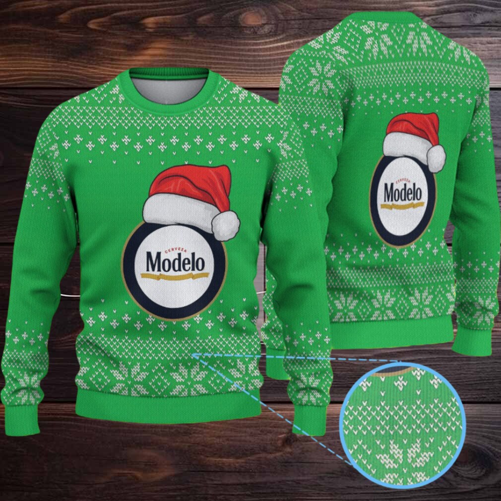 Green Snowflake Pattern “Modelo Beer Santa Hat” Ugly Christmas Sweater Green Snowflake Pattern “Modelo Beer Santa Hat” Ugly Christmas Sweater