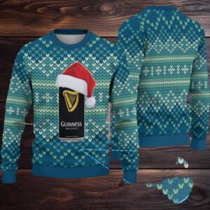 Teal & Navy Knit Hearts Guinness Draught Ugly Christmas Sweater