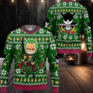 Happy Zoro Anime Xmas One Piece Ugly Christmas Sweater