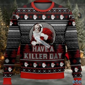 Have A Killer Day Jason Voorhees Ugly Christmas Sweater Black Red Funny