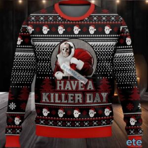 Have A Killer Day Jason Voorhees Ugly Christmas Sweater Black Red Funny