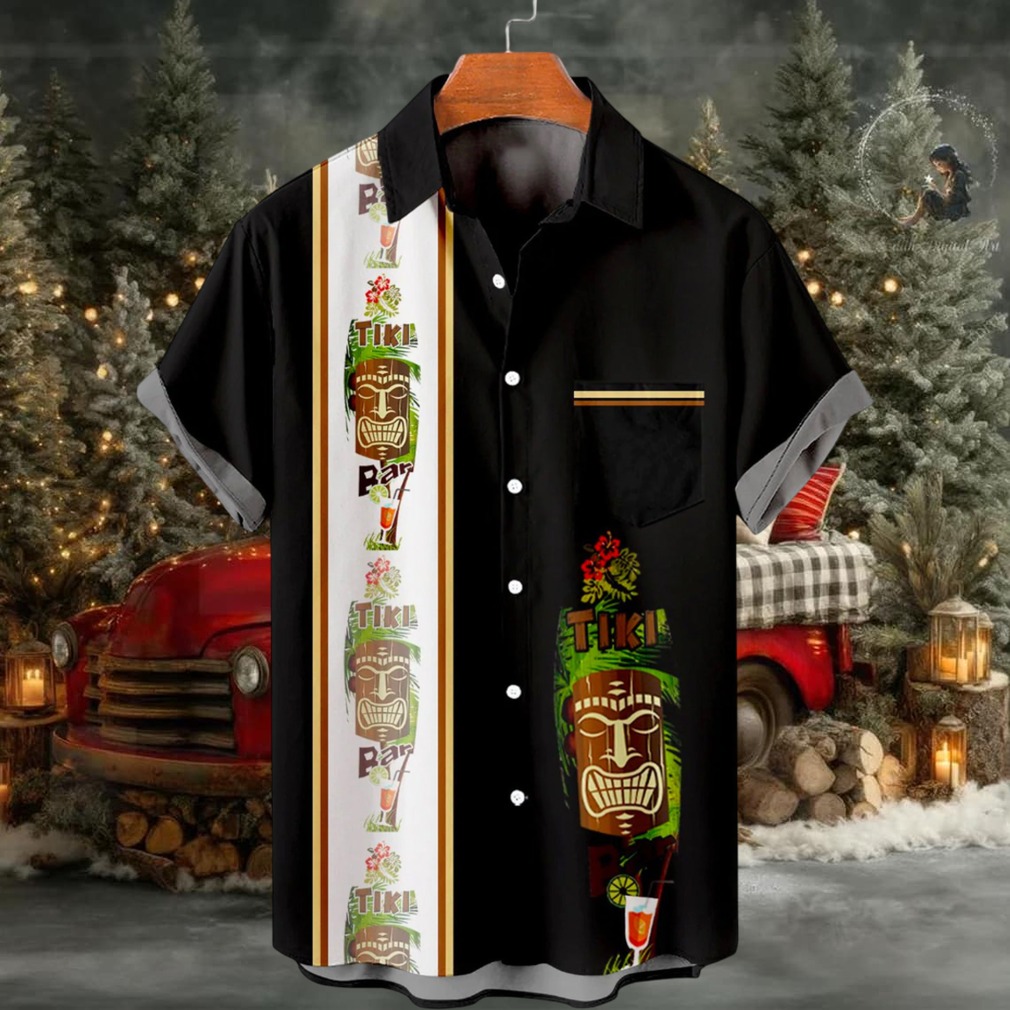 Hawaiian Tiki Print Bowling Casual Short Sleeve Shirt with Chest Pocker Hawaiian Tiki Print Bowling Casual Short Sleeve Shirt with Chest Pocker