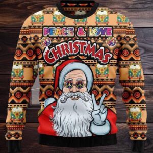 Hippie Santa Claus Peace And Love Ugly Christmas Sweater